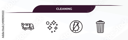 fully editable outline icon collection from cleaning concept. thin line icons set such as garbage truck, clean, virus cleanin, garbage,