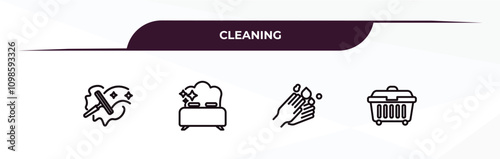 fully editable outline icon collection from cleaning concept. thin line icons set such as window cleaner, clean room, hand wash, dumpster,