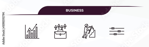 fully editable outline icon collection from business concept. thin line icons set such as growing bar graph, business, worker digging a hole, tones,