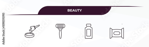 fully editable outline icon collection from beauty concept. thin line icons set such as blush, razor, inclined bottle, wet wipes,