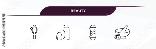 fully editable outline icon collection from beauty concept. thin line icons set such as hand mirror, liquid makeup, barber shop, mortar bowl,
