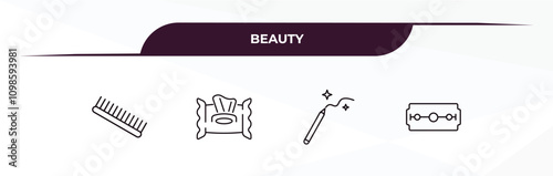 fully editable outline icon collection from beauty concept. thin line icons set such as inclined comb, wipes, pencils, big razor blade,