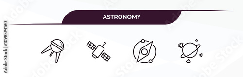fully editable outline icon collection from astronomy concept. thin line icons set such as sputnik, space station, supernova, space junk,