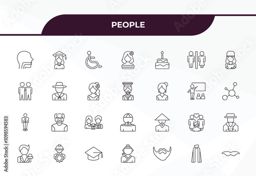 fully editable outline icon collection from people concept. thin line icons set such as throat, graduated student, colombian, cape, beard,