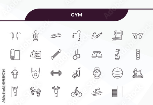 fully editable outline icon collection from gym concept. thin line icons set such as horizontal bar, boxing mannequin, to do list, , tightening bar,