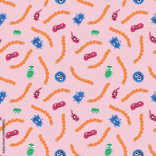 	
Seamless pattern with bacteria. Design for fabric, textile, wallpaper, packaging	
