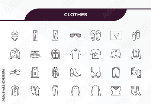 fully editable outline icon collection from clothes concept. thin line icons set such as lingerine, jeans, tulle skirt, draped top, women socks,