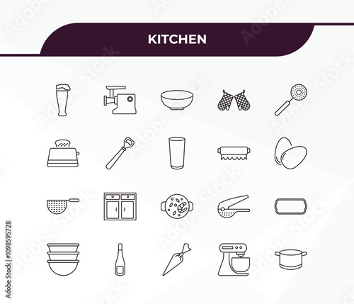 fully editable outline icon collection from kitchen concept. thin line icons set such as beer, meat grinder, strainer, mixer, cooking pot,
