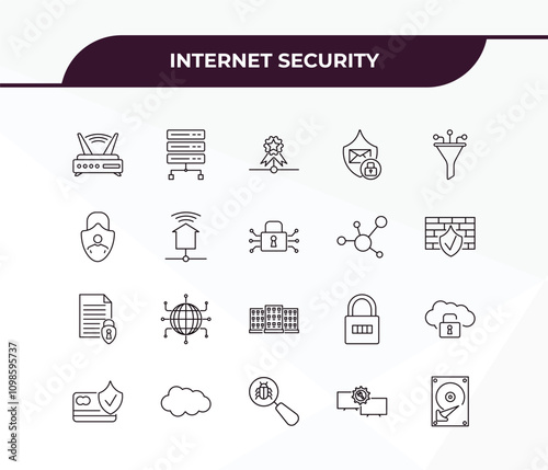 fully editable outline icon collection from internet security concept. thin line icons set such as router, proxy server, file security, remote support, internet connection,