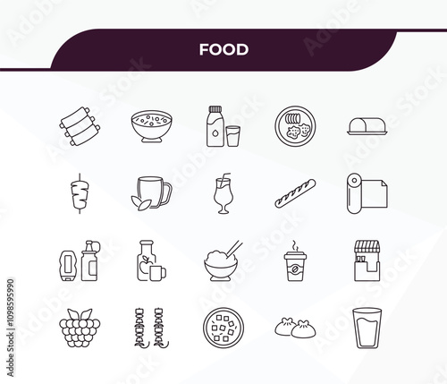 fully editable outline icon collection from food concept. thin line icons set such as ribs, sour soup, condiment, dumpling, water glass,