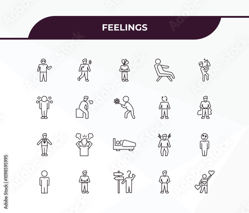 fully editable outline icon collection from feelings concept. thin line icons set such as crappy human, blah human, cool human, proud in love