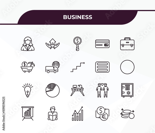 fully editable outline icon collection from business concept. thin line icons set such as businesswomen, home insurance, round light bulb, currency exchange, stack of gold,