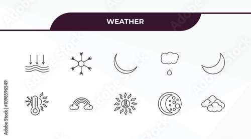 fully editable outline icon collection from weather concept. thin line icons set such as atmospheric pressure, cold, temperature, waning moon, overcast,