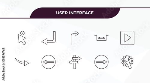 fully editable outline icon collection from user interface concept. thin line icons set such as wait cursor, return left arrow, curve arrow, round right arrow, mechanic tool,