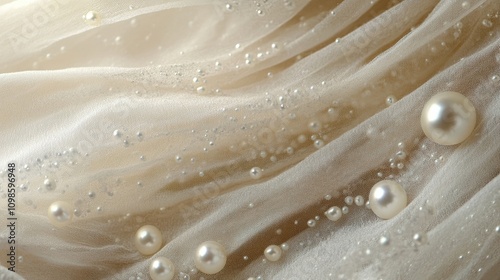 An elegant photo border featuring delicate pearls and soft fabric textures