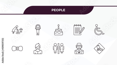 fully editable outline icon collection from people concept. thin line icons set such as babysitter and child, effort, elegant, argentina, baby zone,