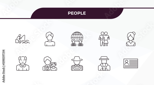 fully editable outline icon collection from people concept. thin line icons set such as sitting man fishing, male user, elder, spanish man, identification ard,