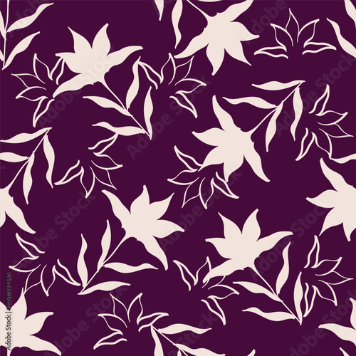 Trendy Floral pattern in the many kind of flowers. Tropical botanical Motifs scattered random. Seamless vector texture. Printing with in hand drawn style on dark background