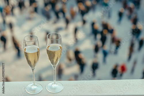 Champagnergläser vor einer Menschenmenge

 photo