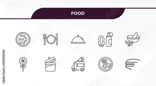 fully editable outline icon collection from food concept. thin line icons set such as mapo tofu, plate and utensils, jawbreaker, hainanese chicken, arons,