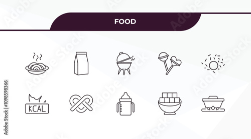fully editable outline icon collection from food concept. thin line icons set such as pasta, pack, calories, fried tofu curd balls, boiler,