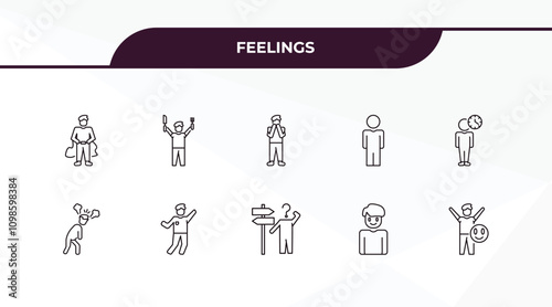 fully editable outline icon collection from feelings concept. thin line icons set such as super human, hungry human, pissed off human, pretty positive
