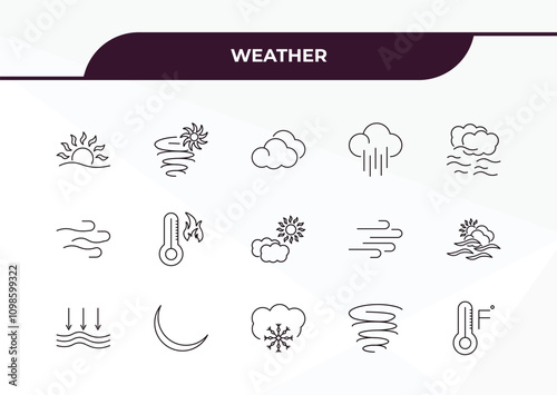 fully editable outline icon collection from weather concept. thin line icons set such as sunrise, tropical cyclone, breeze, tornado, farenheit,