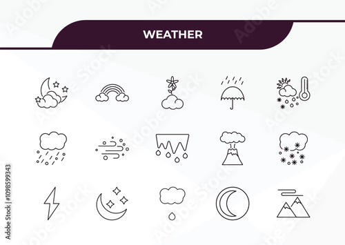 fully editable outline icon collection from weather concept. thin line icons set such as starry night, rainbow, hail, first quarter, aurora,