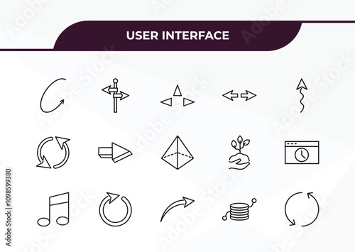 fully editable outline icon collection from user interface concept. thin line icons set such as rotate arrow, road, updating arrow, data analytics cylinder, spinning arrows,
