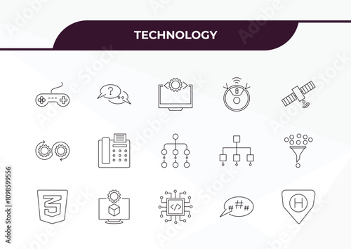 fully editable outline icon collection from technology concept. thin line icons set such as video game controller, asking, devops, microblogging, hybrid app,