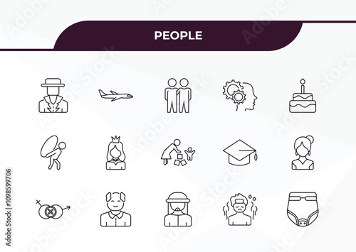fully editable outline icon collection from people concept. thin line icons set such as spanish man, aviation, burden, sickness, baby diaper,