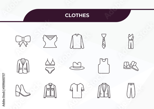 fully editable outline icon collection from clothes concept. thin line icons set such as bow tie, draped top, oxford wave blazer, blazer, harem pants,