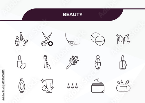 fully editable outline icon collection from beauty concept. thin line icons set such as makeup, manicure scissors, inclined lipstick, skincare, little makeup box,