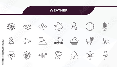 fully editable outline icon collection from weather concept. thin line icons set such as summer, thaw, foggy, snow, bolt,