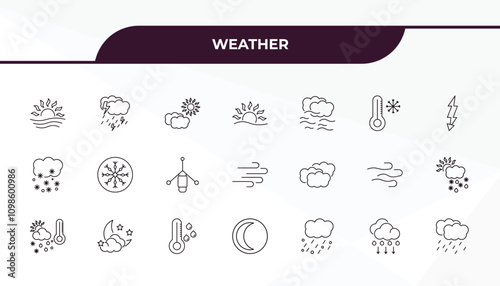 fully editable outline icon collection from weather concept. thin line icons set such as dawn, rainfall, altostratus, convergence, steady rain,