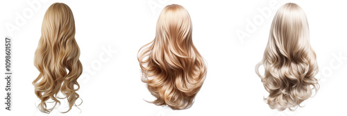 Set of long blonde hair isolated on transparent background