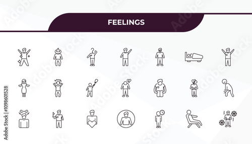 fully editable outline icon collection from feelings concept. thin line icons set such as fresh human, horrible human, alone human, comfortable chill