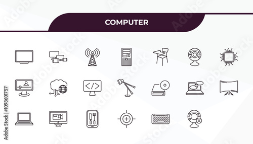 Fotografie fully editable outline icon collection from computer concept