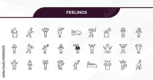 fully editable outline icon collection from feelings concept. thin line icons set such as sick human, disappointed human, crazy human, positive hurt