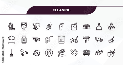 fully editable outline icon collection from cleaning concept. thin line icons set such as sweeping, hard water, dustpan cleanin, wiping, dusting,