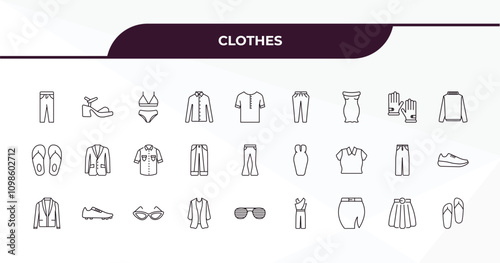 fully editable outline icon collection from clothes concept. thin line icons set such as slim fit pants, platform sandals, leather gloves, circle skirt, sandals,