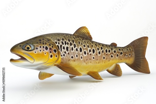 A single brown trout sitting on a white surface, great for underwater or aquatic themed designs photo