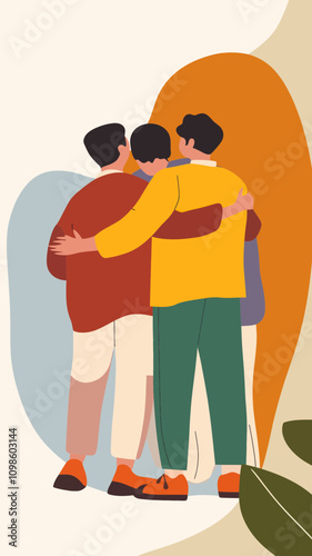 Minimalist Vector of Friends Embracing for International Friendship Day Celebration