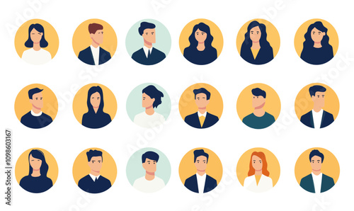 Minimalist Business Avatar Profile Icon Set for Men and Women in Flat SVG Vector Style