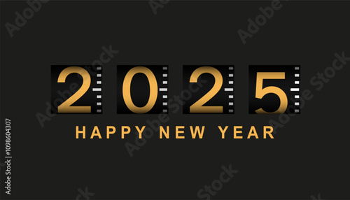 HAPPY NEW YEAR 2025 black banner meter, counter with change from 2024 to 2025