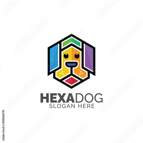 a colorful hexagon dog  logo