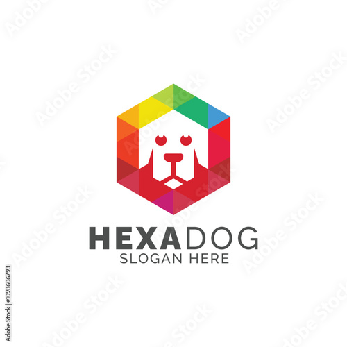 a colorful hexagon dog  logo