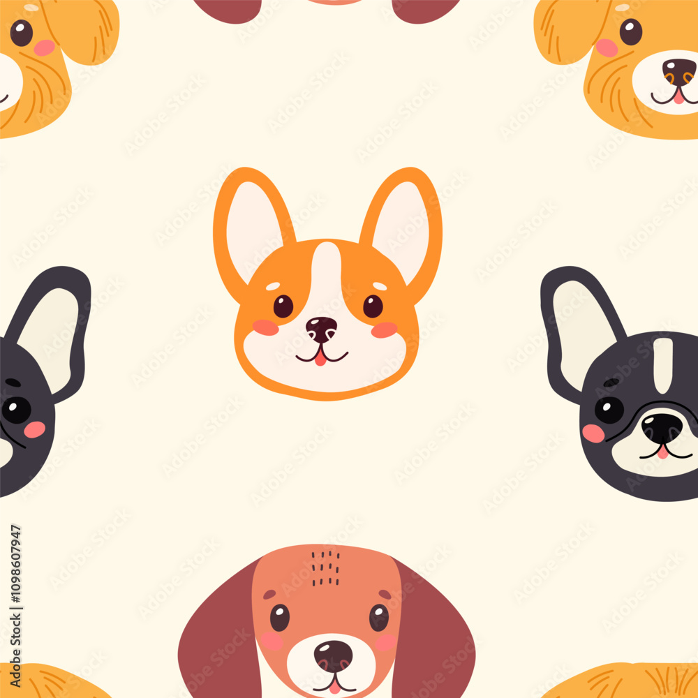 Obraz premium Cute doggy seamless pattern. Vector illustration for printing. Cute children's background. 