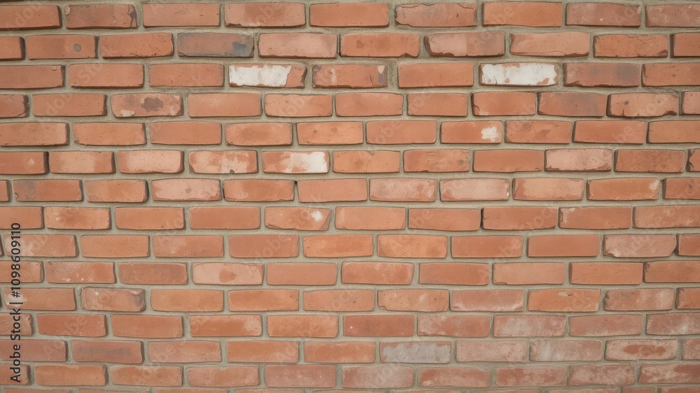 Fototapeta premium Rustic and weathered red brick wall texture with rough, uneven surface, architecture, pattern