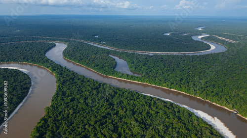 AERIAL IMAGES OF THE AMAZONIAN RIVERS OF THE PERUVIAN AMAZON, MEANDERS OF THE NANAY RIVER IN THE RAINFOREST, A BLACK WATER RIVER IN ALLPAUAYO MISHANA photo